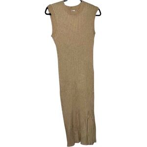 Pink Rose Ribbed Midi Dress XL | Sleeveless Stretch Dress with Slit